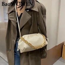 BaoWomen Thick Chain Cloud Bag For Girls Underarm Bag Soft PU Fold Designer Female Dumpling Crossbody Bag Denim Clutch Handbag