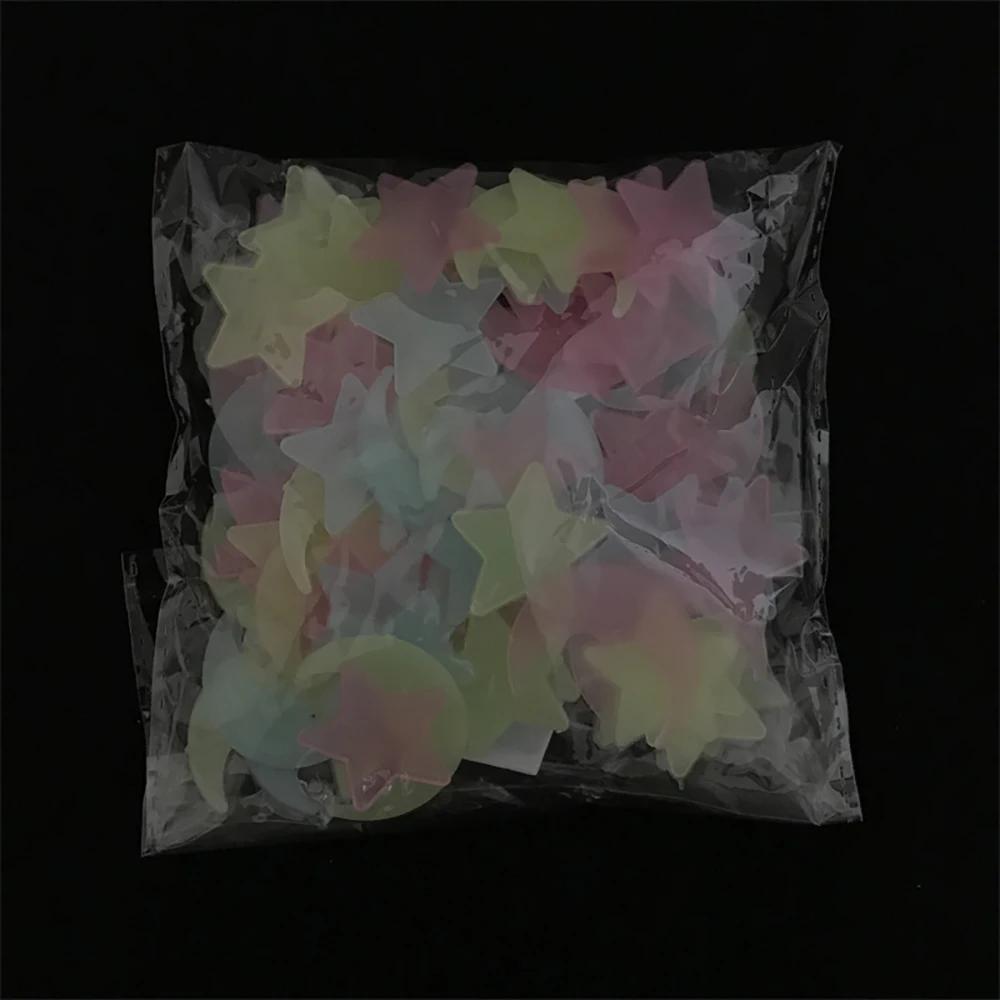 100 шт 3D Звезда и Луна энергии хранения флуоресцентный светится в темноте