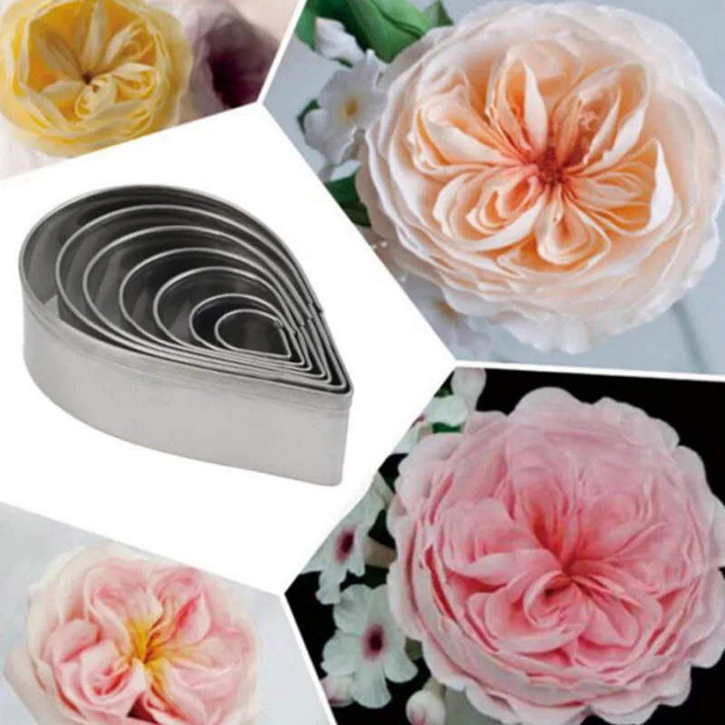

7pcs/set Stainless Steel Water Drops Fondant Rose Petal Baking Cake Mold Set