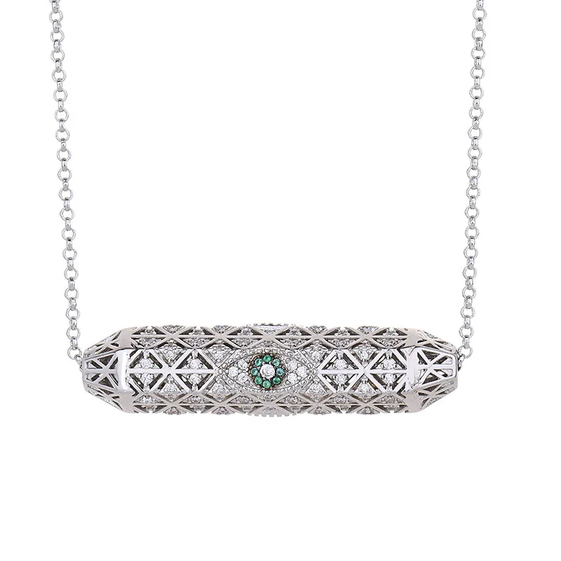 

New Cylinder Eyes Necklace Silver Color Evil Eye Pendant Micro Zirconia Vintage Necklaces For Women Girl Gift Jewelry Zk30