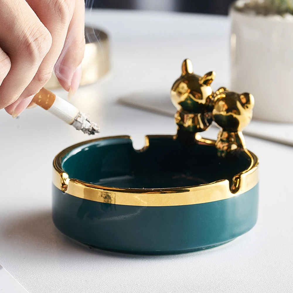 

Nordic Style Home Decor Creative Ceramic Phnom Penh Round Lovely Portable Ashtray Gold and White Office Living Room Ornaments