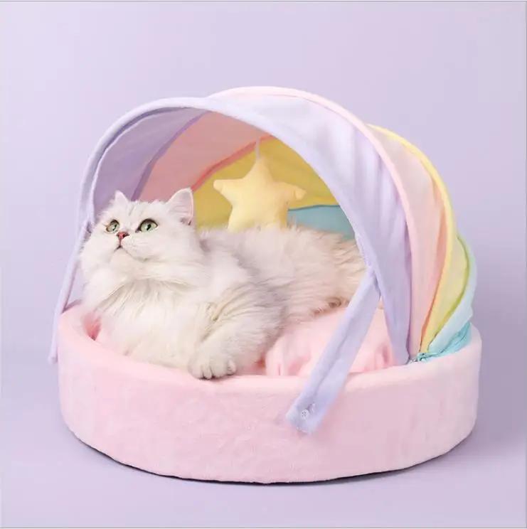 

NEW Dog Pet Bed Kennel Comfortable Cat Bed Winter Warm Dog House Sleep Bag Rainbow Cat Bed Soft Pet Deep Sleep Bed Dropshipping