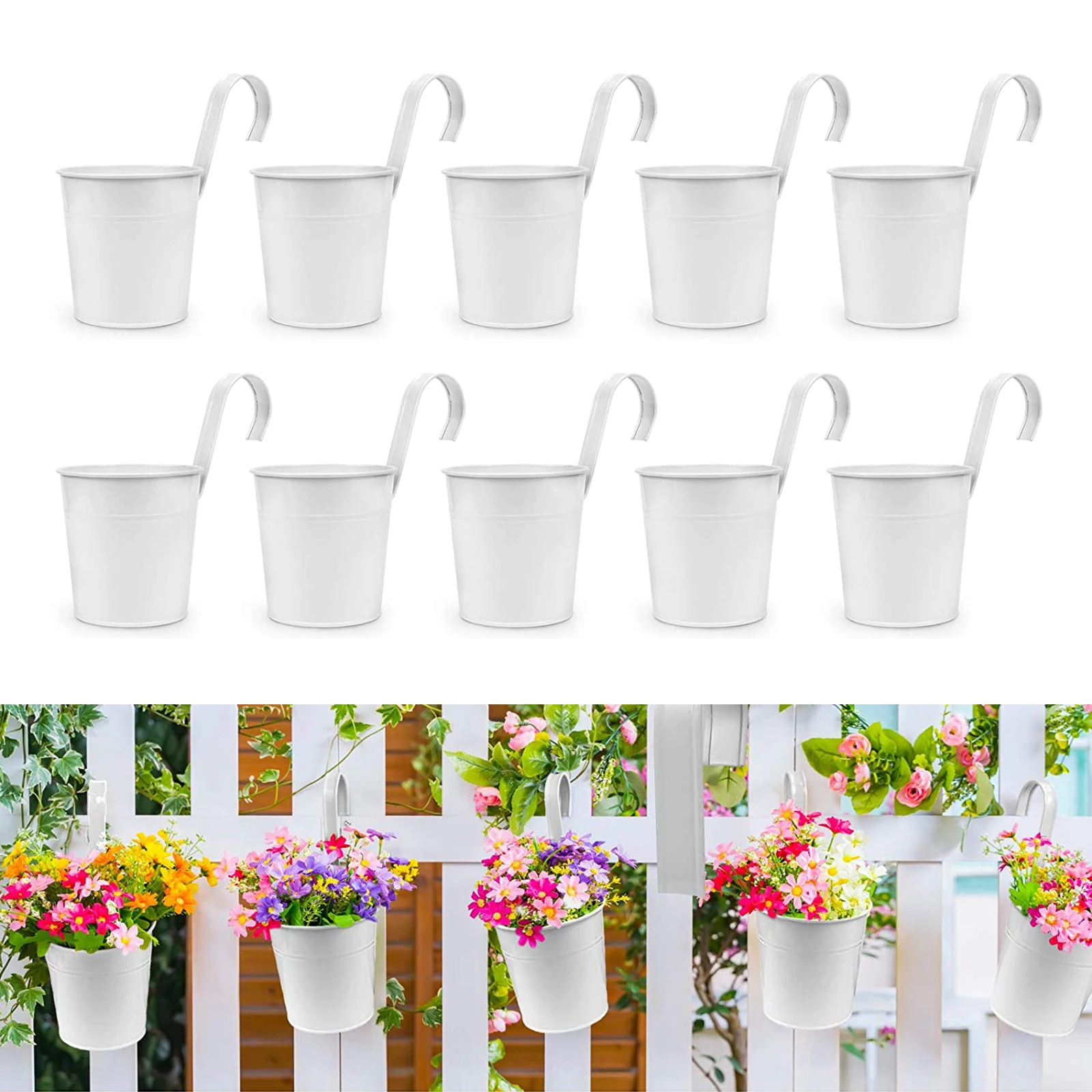 

Железная подвесная Цветочная горшка, 10 шт., настенный плантатор с крючком, подходящая емкость для балкона, плантаторы для украшения стен, пе...