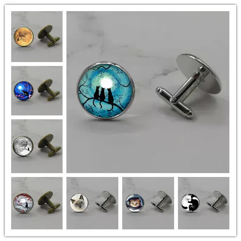 Горячая/Модная Голубая луна Веточка с кошкой Стеклянная Круглая Подвеска