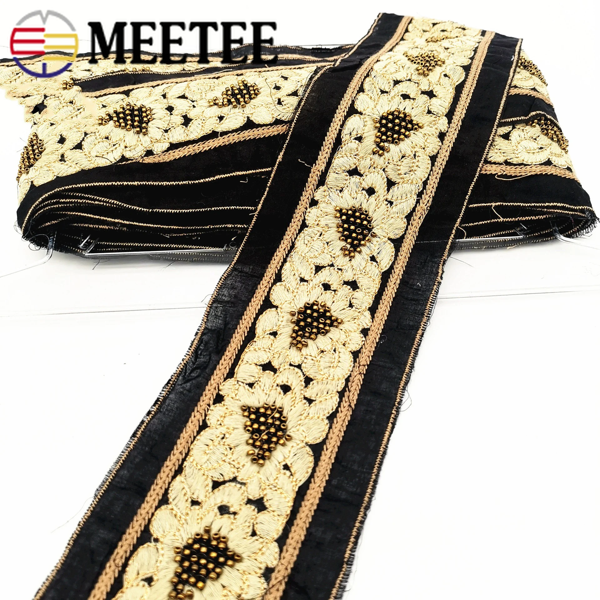 1 ярд 9 см Этническая золотая нить бисером тесьма лента обувь платье декоративная