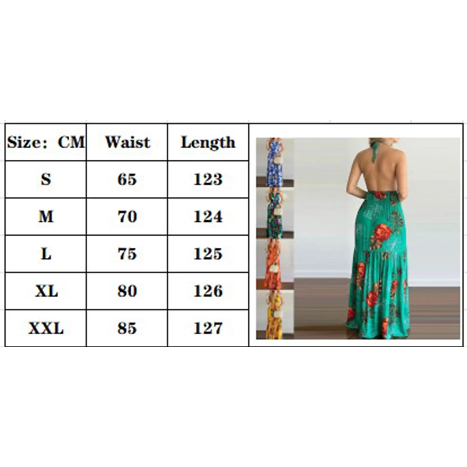 

Summer Womens Sexy Lace-up Halter V-neck Dress Summer Fashion Flower Printing Backless High Waist Loose Long Dress