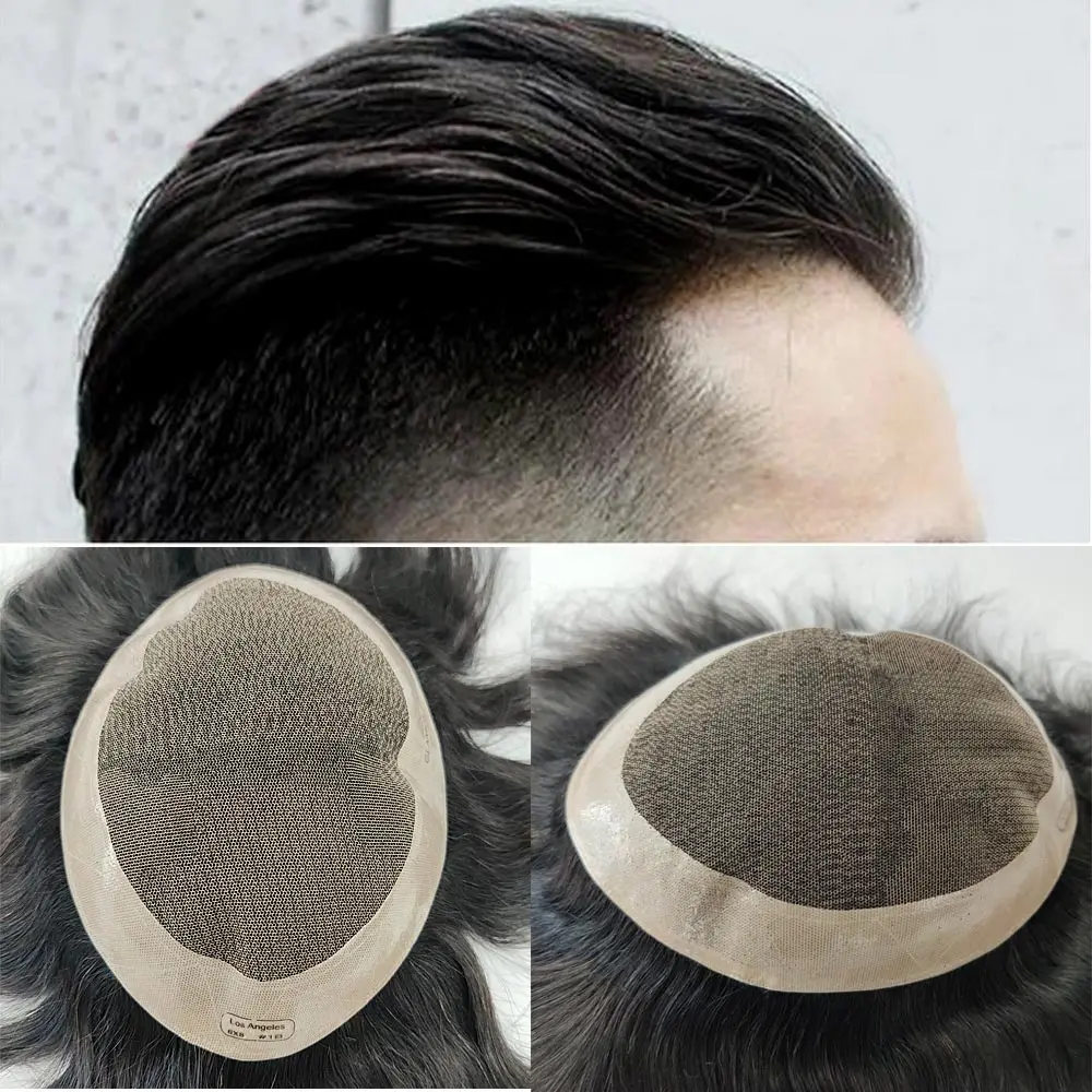 Substituição do Cabelo Peruca de Cabelo para Homens Anjos Laço Francês Npu Sistema Artesanal 8×10 Peruca Homem Indiano Remy Onda Cabelo Parte Los &