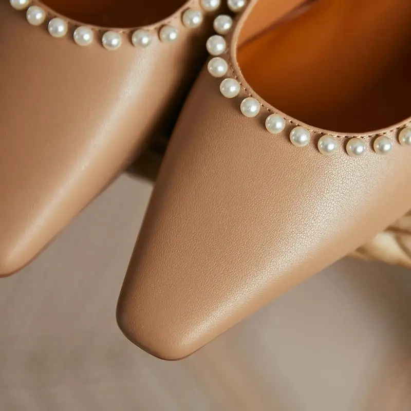 

ALLBITEFO string bead golden heel soft genuine leather high heel shoes women pumps fashion sexy party wedding shoes high heels