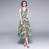 2021 new summer women sexy v neck backless sleeveless slim long dress high quality designer pineapple print runway dress