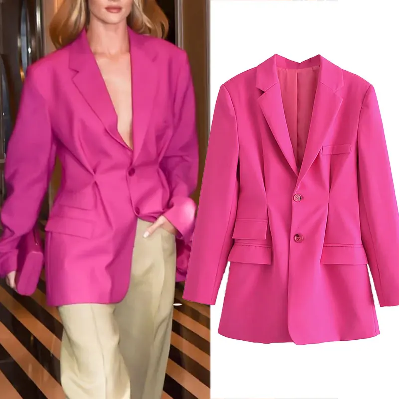 

Women's Blazer Coat 2021 Za Fashion Solid color Office Long sleeve Jacket Casual With Pockets Female Loose Elegant Outerwear Top