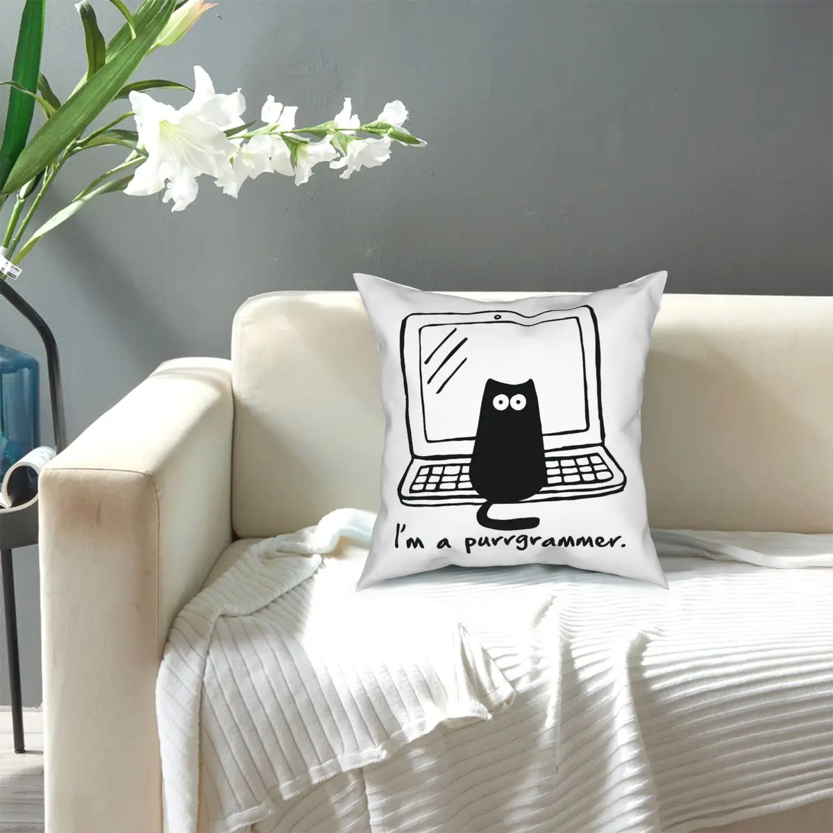 

I'm A Purrgrammer Throw Pillo Square Pillow Case Polyester Cushions for Sofa Novelty Pillowcover Home Decor