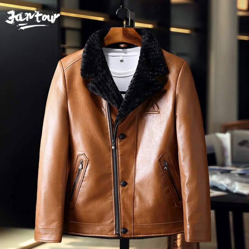 Мужская куртка из искусственной кожи с воротником Толстая на 90% белом утином пуху