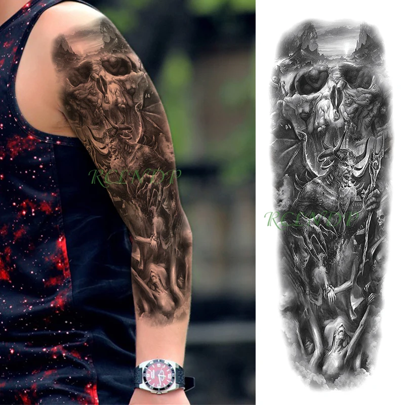 Водонепроницаемая Временная тату-наклейка персональный черный демон ужасная