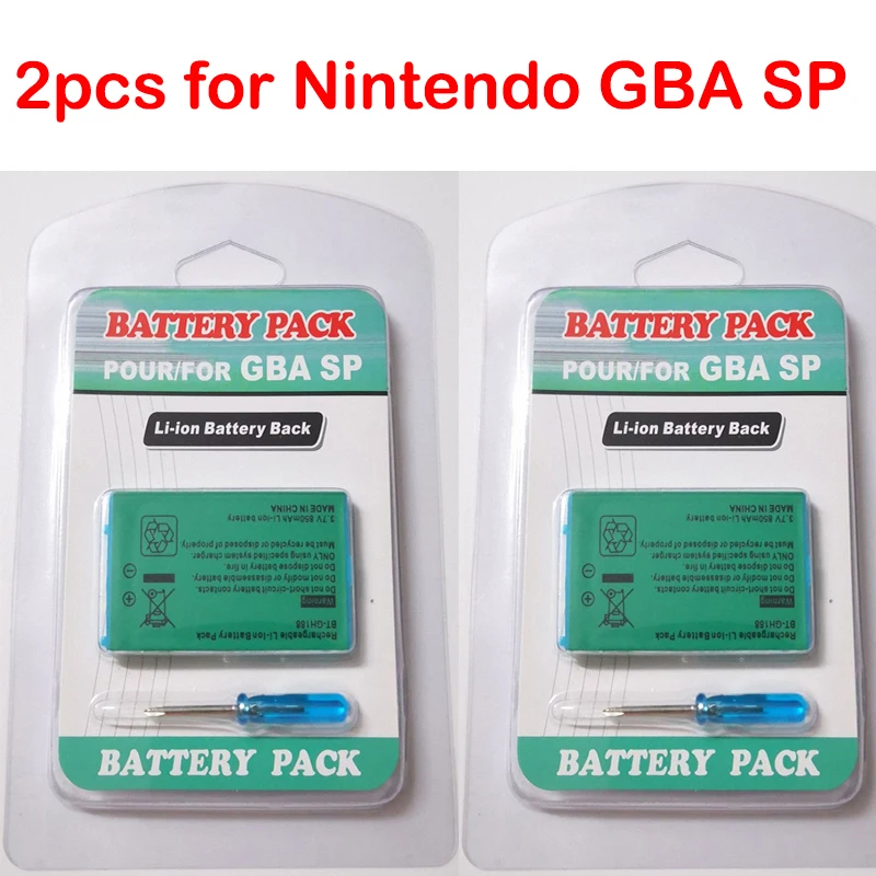 

2pcs 3.7V 850mAh Rechargeable Lithium Ion Battery Pack for Nintendo Gameboy Advance GBA SP GBASP Replacement Batteries with Tool