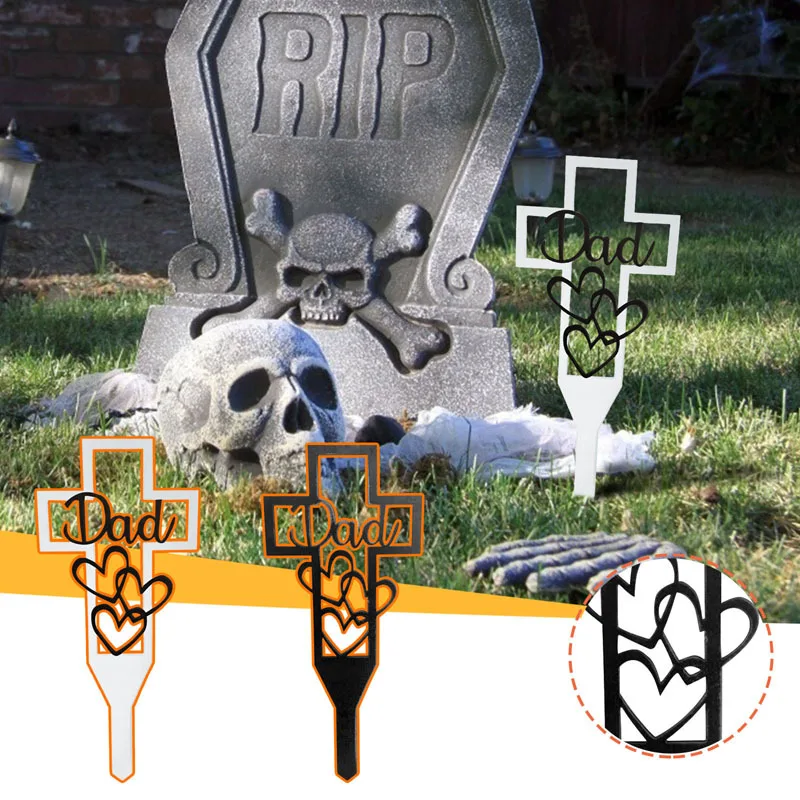 

Metal Cross Stake Hollow Outdoor Decoration Creative Relatives Cemetery Ornament Easy Installation Decorative Stakes Garden