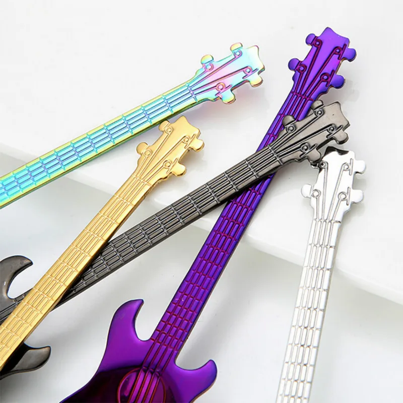 Guitar Coffee Teaspoons Stainless Steel Colorful Ice Cream Teaspoon Dessert Sugar Milkshake Spoon Kitchen Utensil Drinkware 12cm | Дом и сад