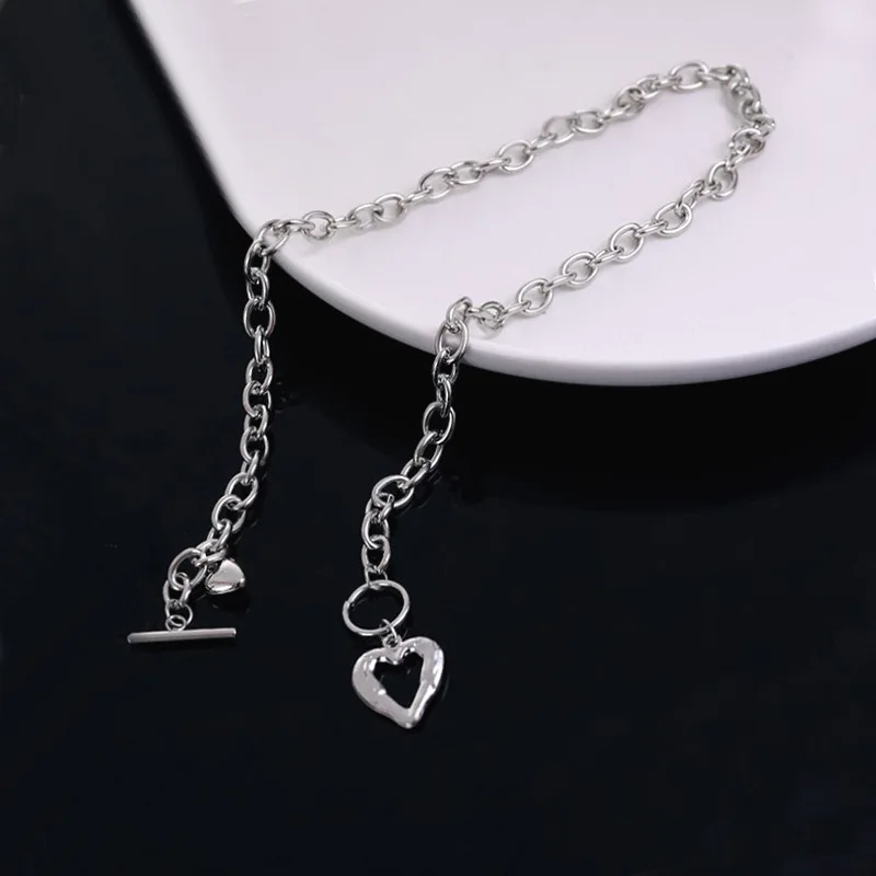 

Vintage Hip-hop Cool Punk Pendant Pearl Necklace Metal Women's Short Necklace Heart-shaped Angel Clavicle Chain Jewelry