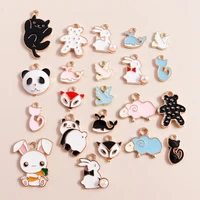 10pcs cute enamel animal charms panda fox cat rabbit bear charms pendants for necklace earrings diy jewelry making accessories