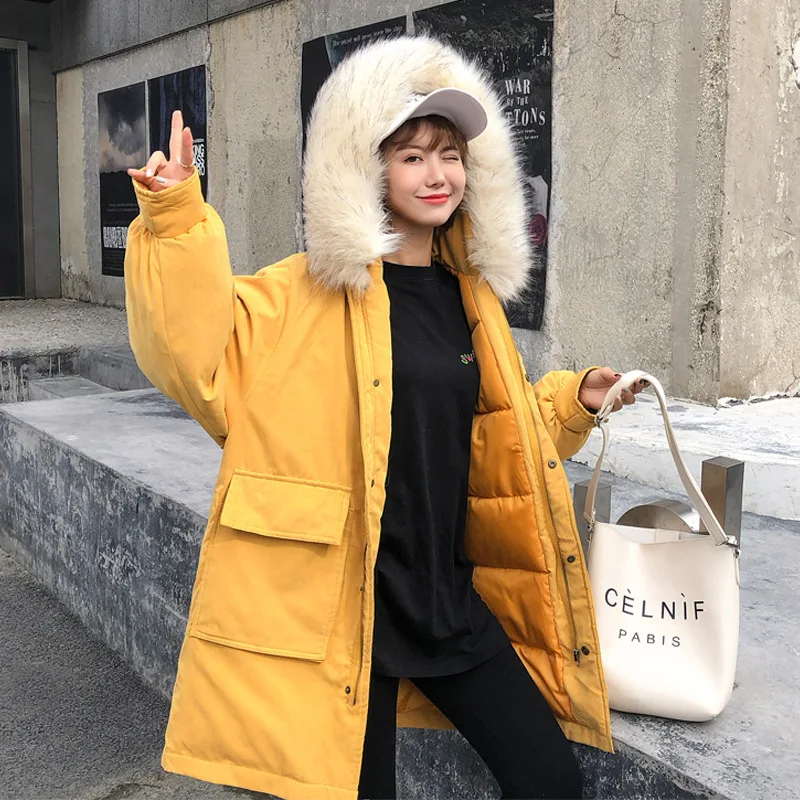 Ins/зимняя куртка большого размера из хлопка для женщин 2019 утепленное