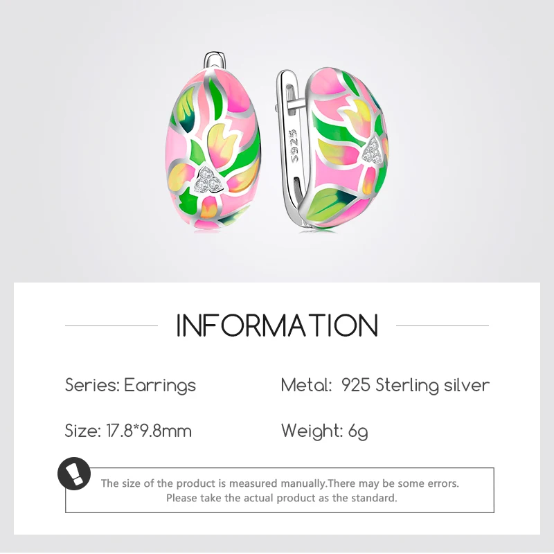 

Women Bohemia Style Pink Flower Enamel Earrings Jewelry 925 Silver Romantic Fine stud Earrings Party Engagement Wedding Gifts