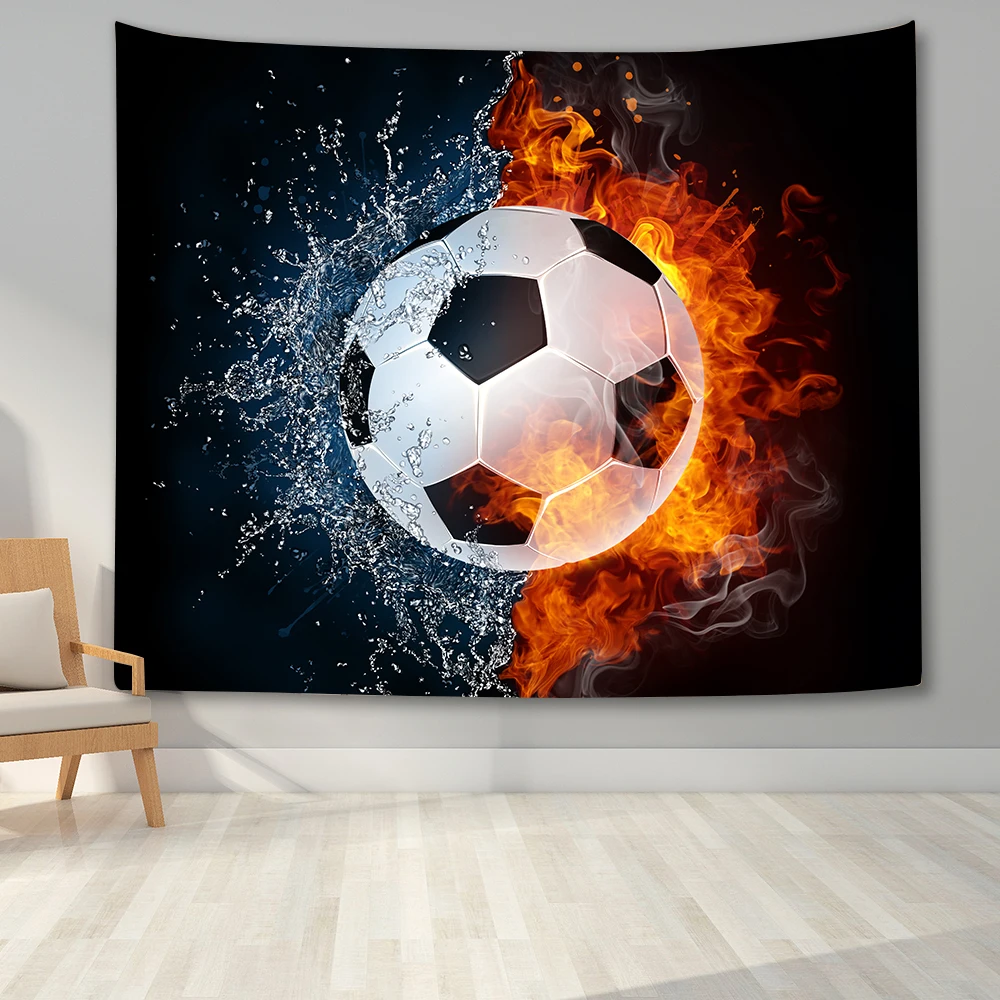 

Sports Tapestry Basketball Football ball on Fire and Water Flame Splashing Thunder Lightning Fabric Wall Hanging Decor for Room