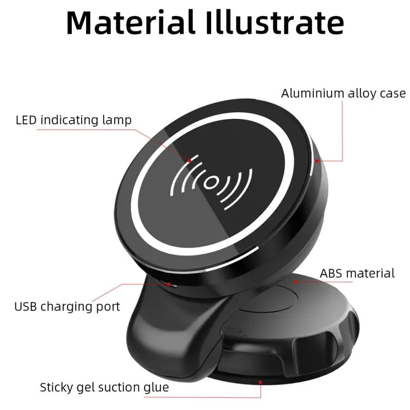 

New Universal 15W Magnetic Wireless Charger 360Rotating Foldable Suction Cup Car Desktop For IPhone 12 For Samsung Huawei 2021