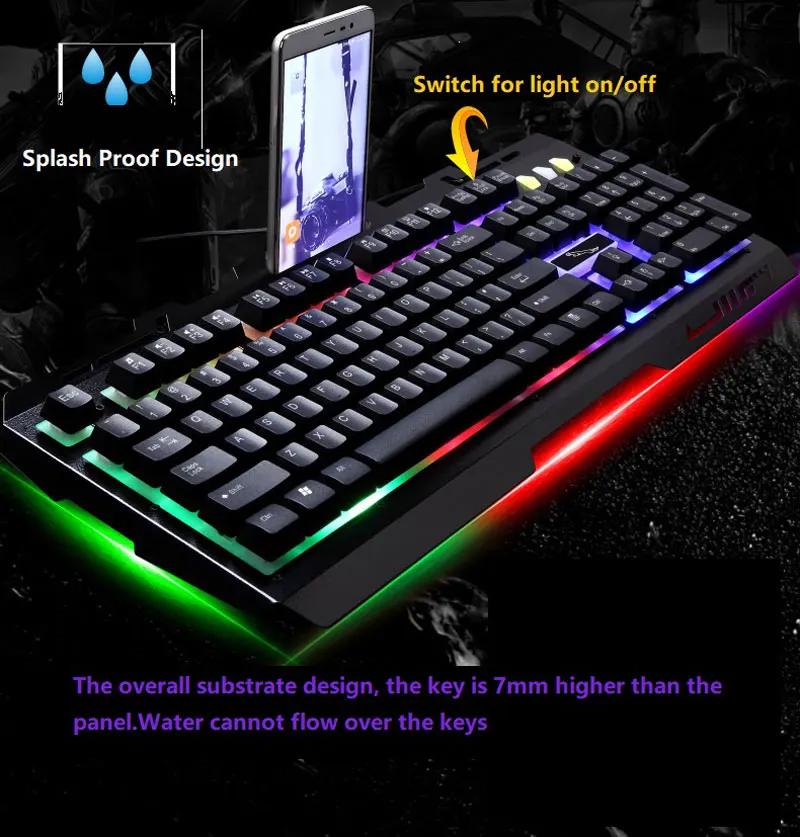 Игровая клавиатура 104 клавиши RGB подсветка USB металлическая механическая с