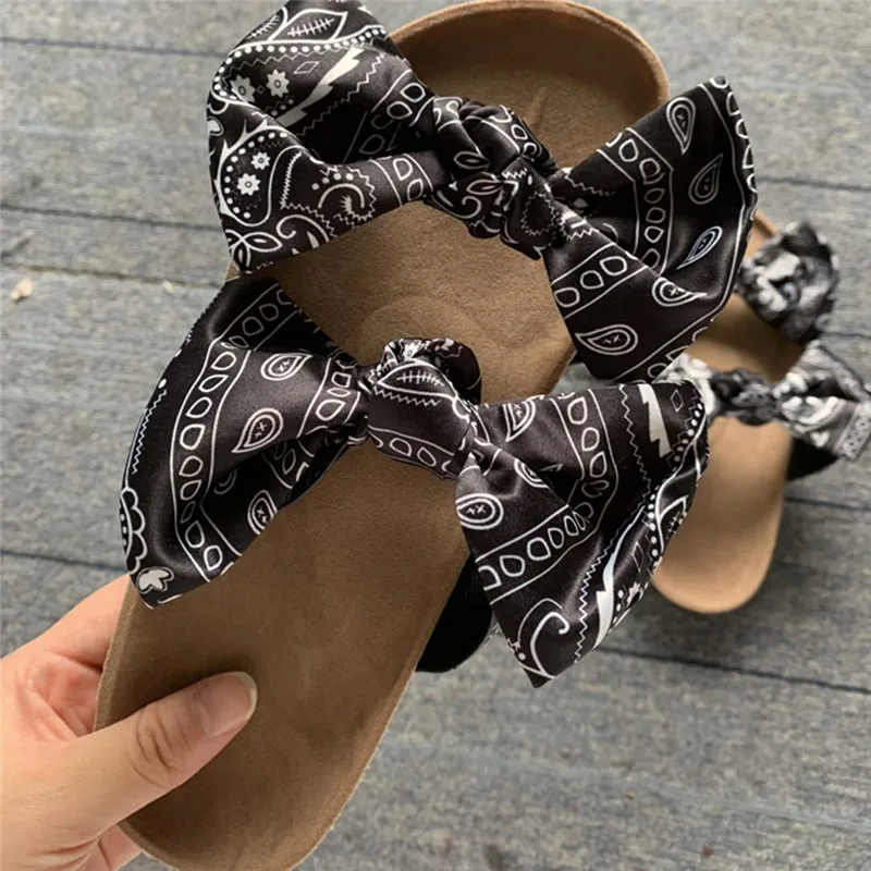 2020 летние женские сандалии Шелковая обувь на плоской подошве с бантом Женская