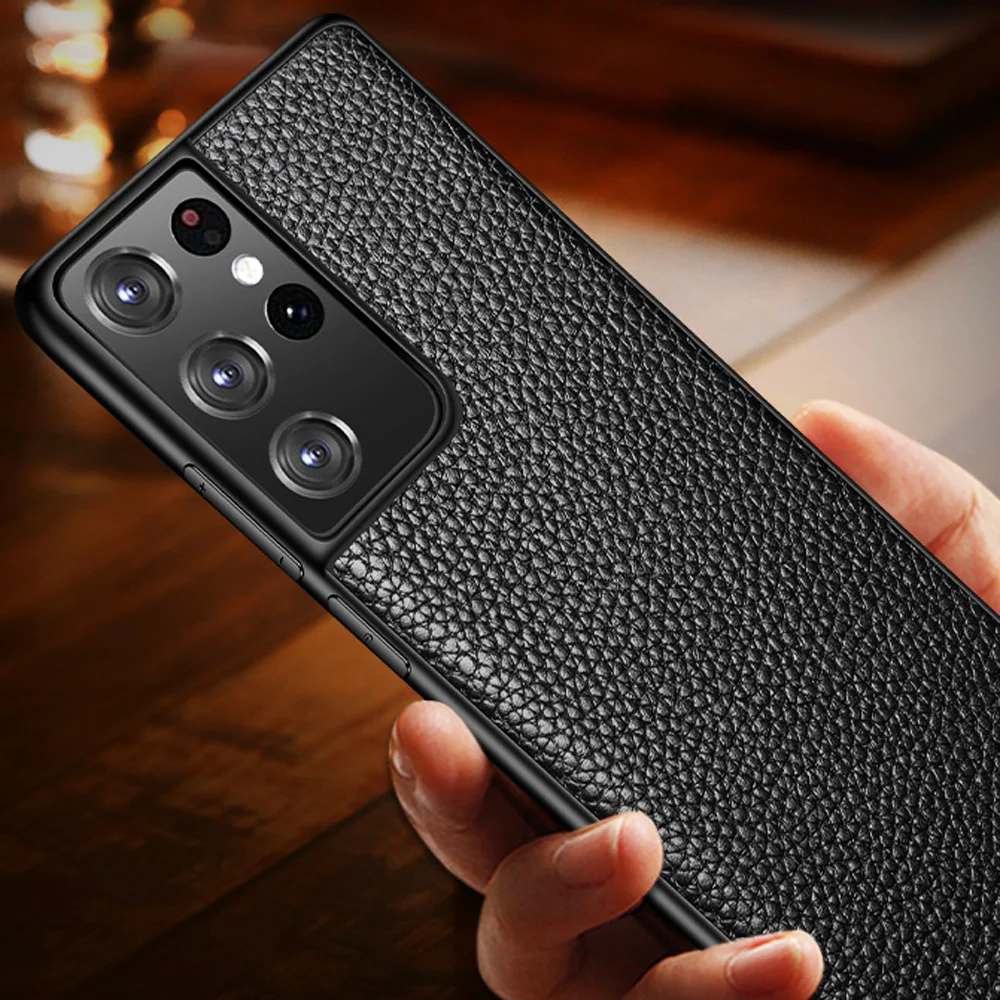 Деловой кожаный тонкий чехол-накладка для Samsung Galaxy S21 Ультратонкий чехол с
