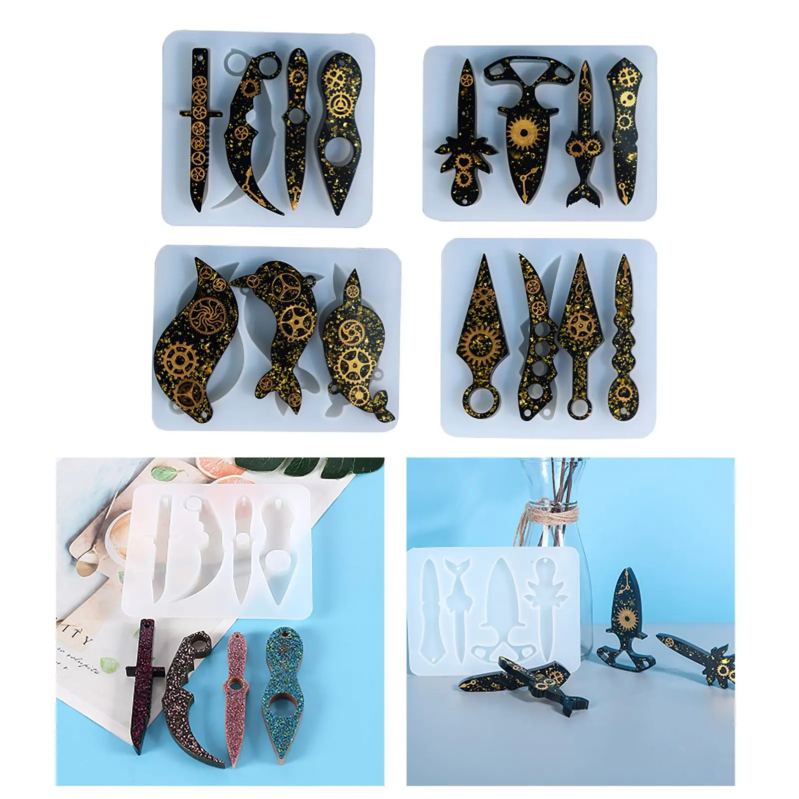 

4 шт., силиконовая форма для самозащиты, кинжал, портативная волшебная палочка, силиконовый брелок, инструменты из смолы, подвеска «сделай са...