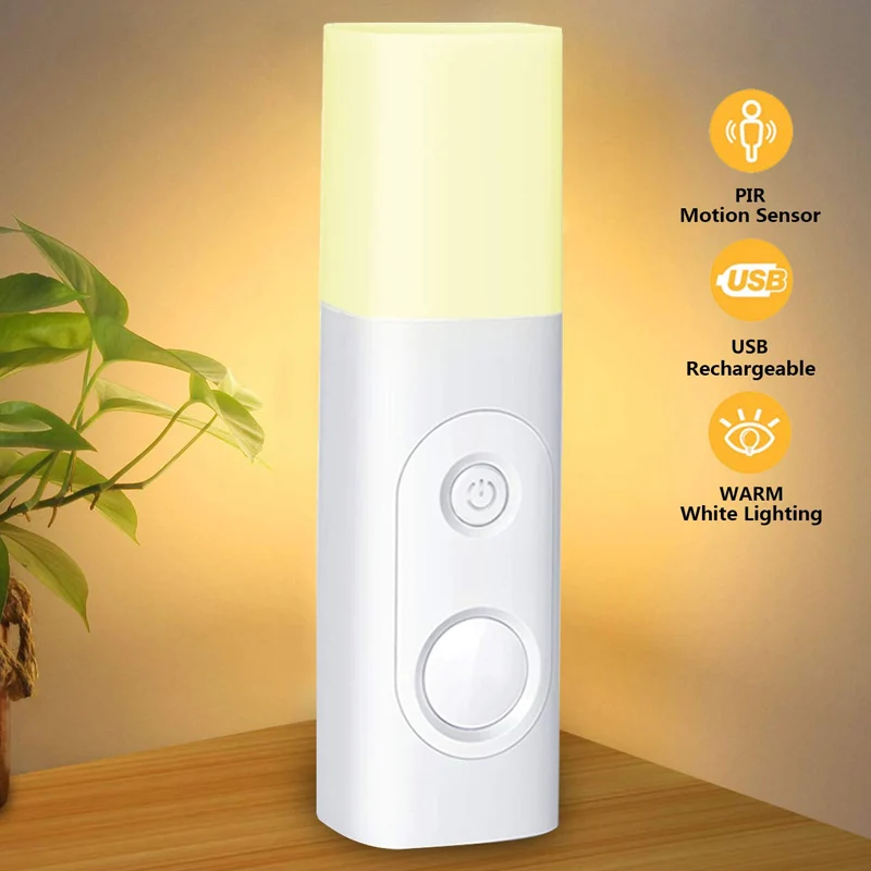 Прикроватный датчик движения Ночной светильник USB перезаряжаемый портативный