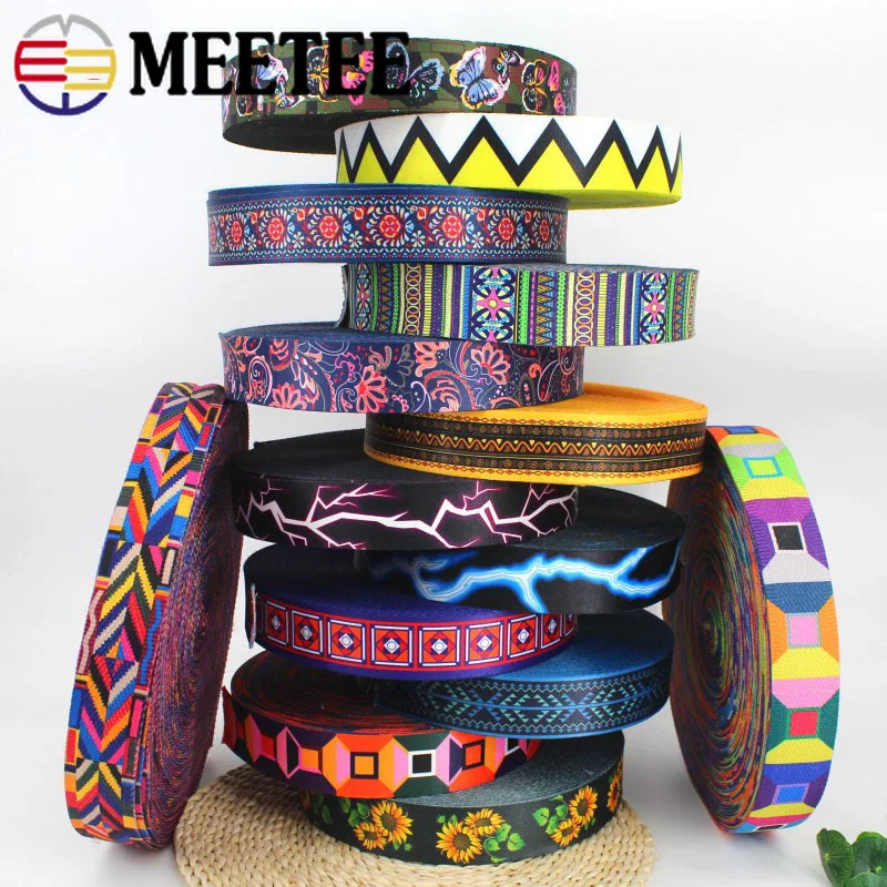 

Meetee 5m 50mm Ethnic Jacquard Webbings Tapes Bag Strap Belt Ribbons For DIY Clothes Sewing Tape Bias Binding Sewing Accessories