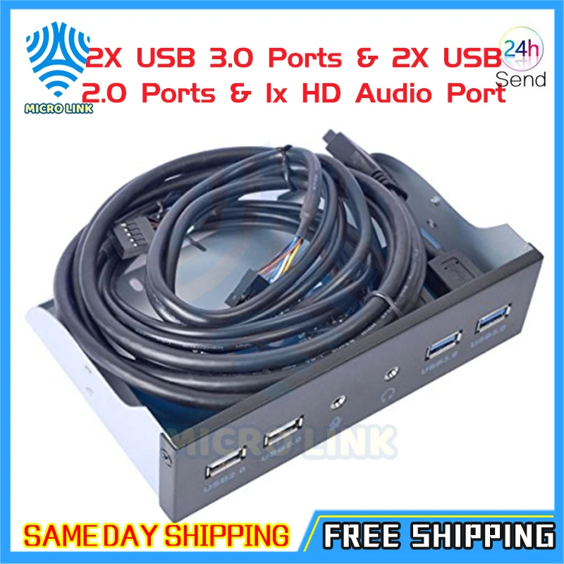 

5.25 Inch Metal Front Panel USB Hub - with 2X USB 3.0 Ports & 2X USB 2.0 Ports & 1x HD Audio Port for Computer Case