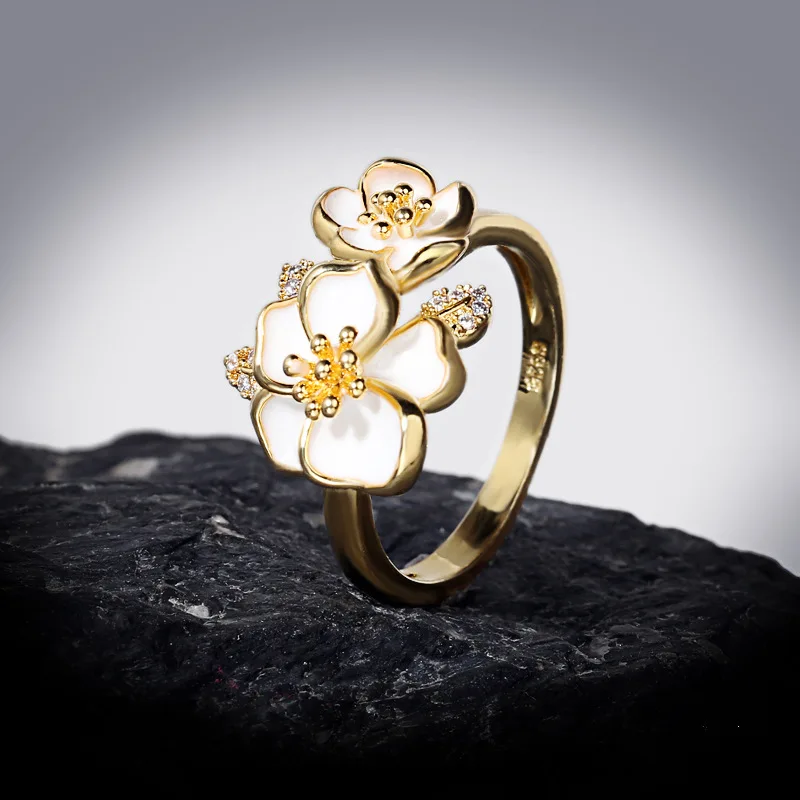 

CHARLINLIOL Роскошные желтые Золотая эмаль кольца для женщин элегантный темперамент цветок 925 серебро женские свадебные украшения