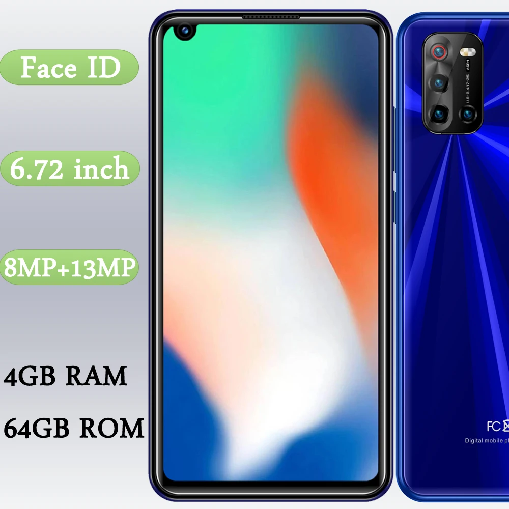 4G RAM+64G ROM 8T Pro 8MP+13MP 6.72 Screen Unlocked Global Smartphones Face ID Android Front/Back Camera Mobile Phone Celulares