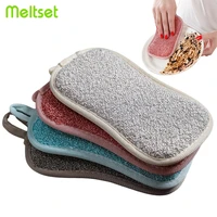 14pcs kitchen cleaning towel double side reusable wiping rags anti grease pan dish washing sponges kitchen scouring pad brush