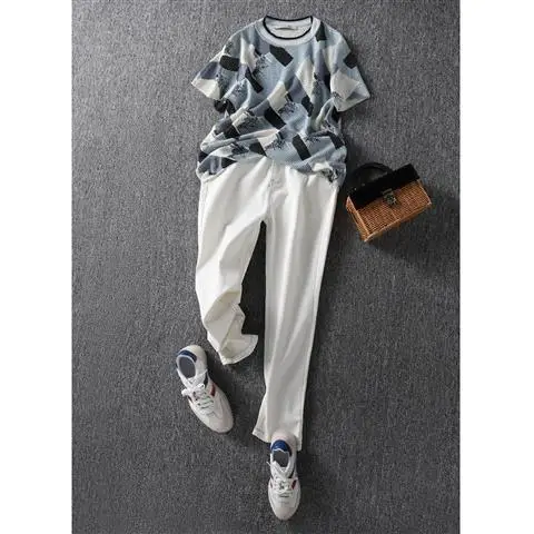 

Hollow print knitted T-shirt thin 2021 summer new loose and thin fashion versatile short sleeve top