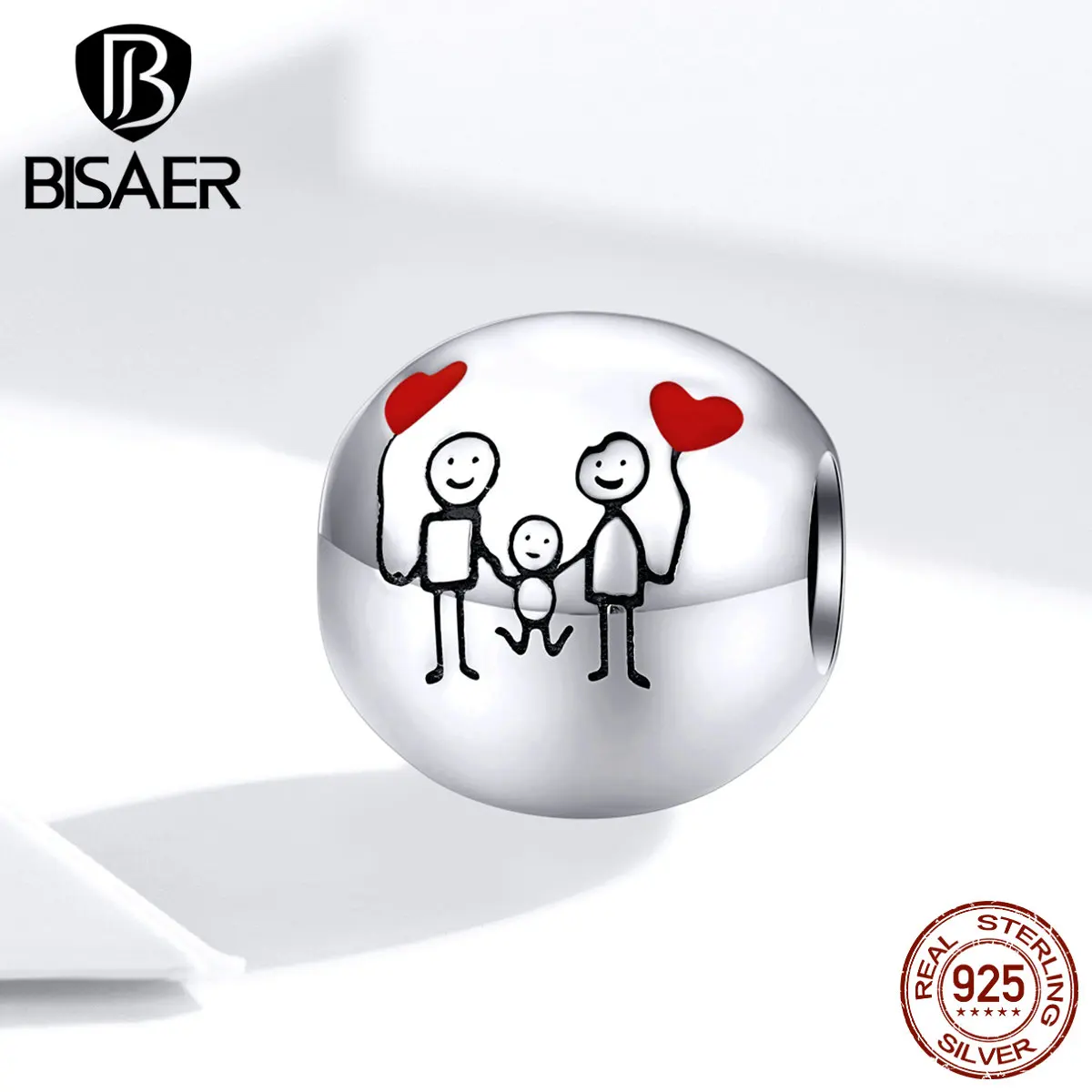 Семейные бусы BISAER,, 925 пробы, серебряные, милые, семейные, фото, бусины, Подвески, подходят для браслетов, сделай сам, ювелирные изделия ECC1339