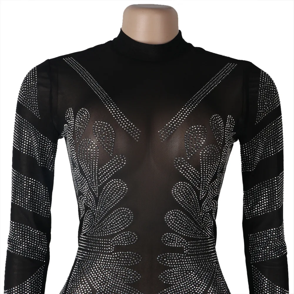 Женское платье с длинным рукавом и стразами модное прозрачное Сетчатое