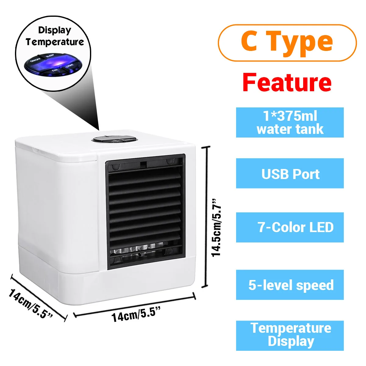 

Mini Air Conditioner Portable USB Air Cooler Fan Humidifier Purifier 7 Colors LED Light Desktop for Office Floor Standing Fans