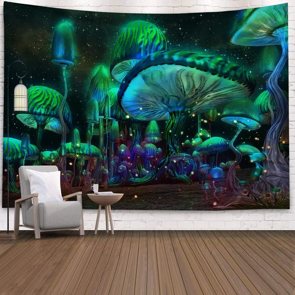 

Fluorescent Mushroom Castle Wall Hanging Tapestry Nature Art Starry Sky Galaxy Psychedelic Carpet Magical Forest Tree Tapestries
