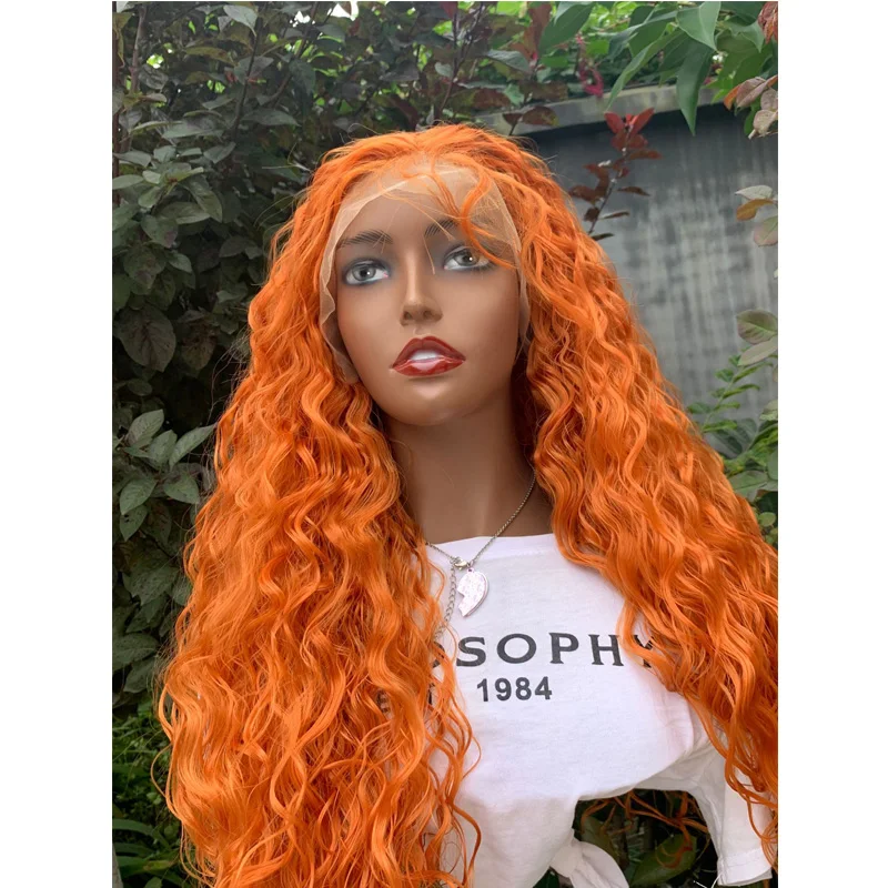 

180% Density 26Inch Orange Long Kinky Curly Synthetic Lace Front Wig For Black Women Natural Hairline With Baby hair Glueless