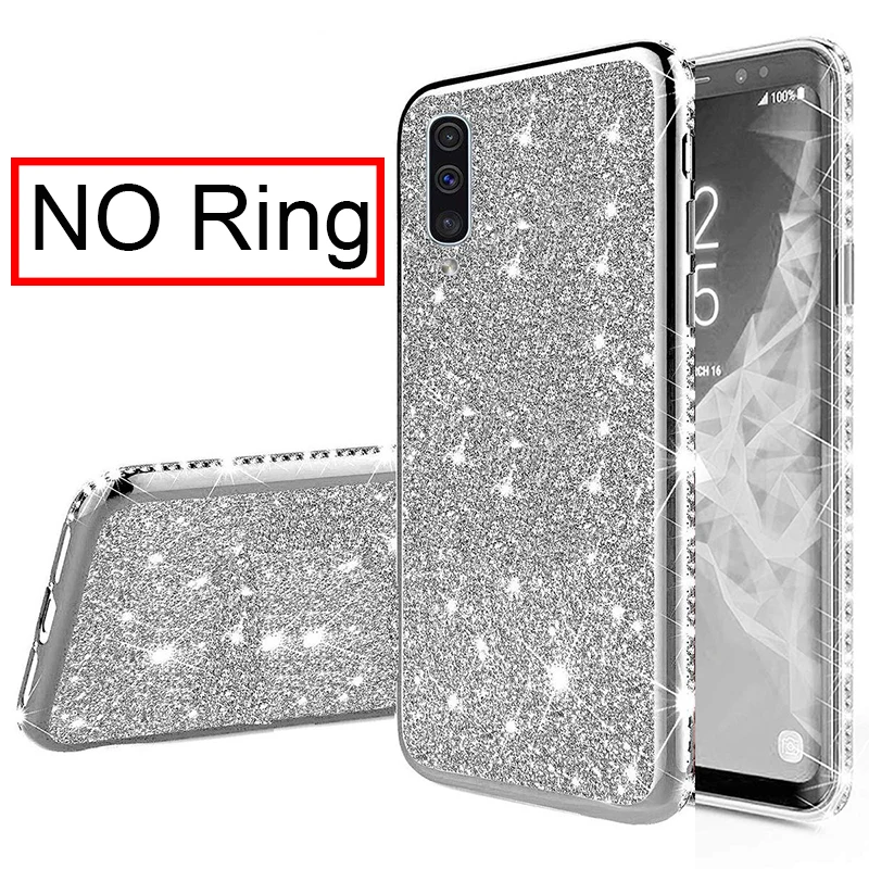 Silver Мягкий чехол со стразами и бриллиантами для samsung Galaxy A10 A20 A30 A40 A50 A70 S8 S9 S10 5G Plus S10e Note 10 блестящее кольцо - Цвет: Silver