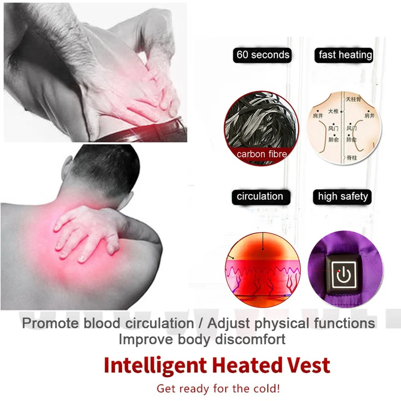 Best Gift Heating Vests Battery Camping Hiking Vests for Men Women Sking Hunting Cutton Heated Clothing Black Size Adjustable