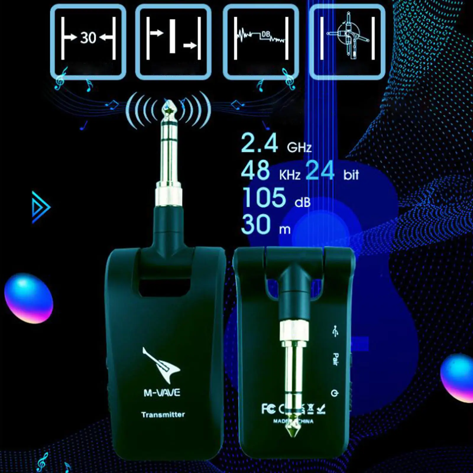

Guitar Transmitter Receiver Wireless Audio Transmitter and Receiver for Electric Guitar Bass
