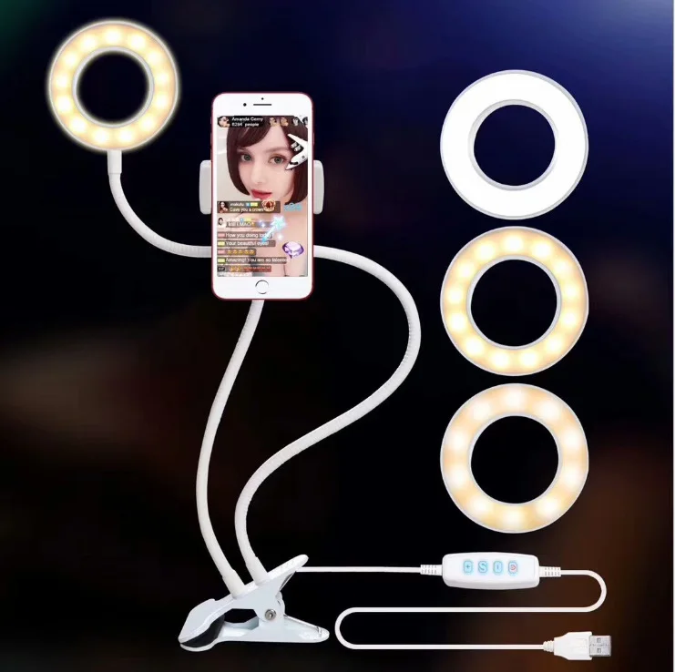 

Universal Selfie Ring Light with Flexible Mobile Phone Holder Lazy Bracket Desk Lamp LED Light for Live Stream Office Kitchen