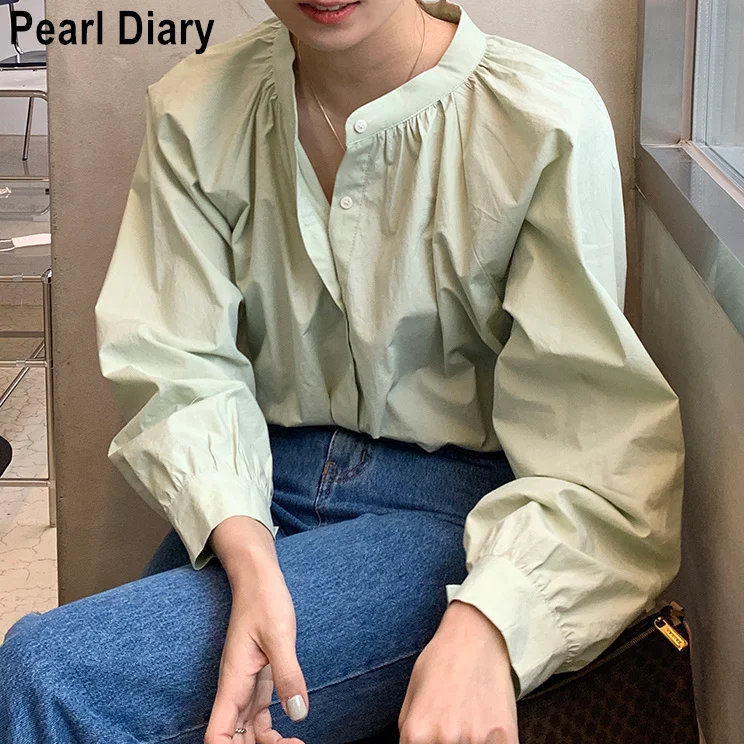 

Autumn Long Sleeve Shirt Women 2021 Korean Style O-neck Single Breasted Loose Top Femme Casual Blouses Vintage Blusas Mujer