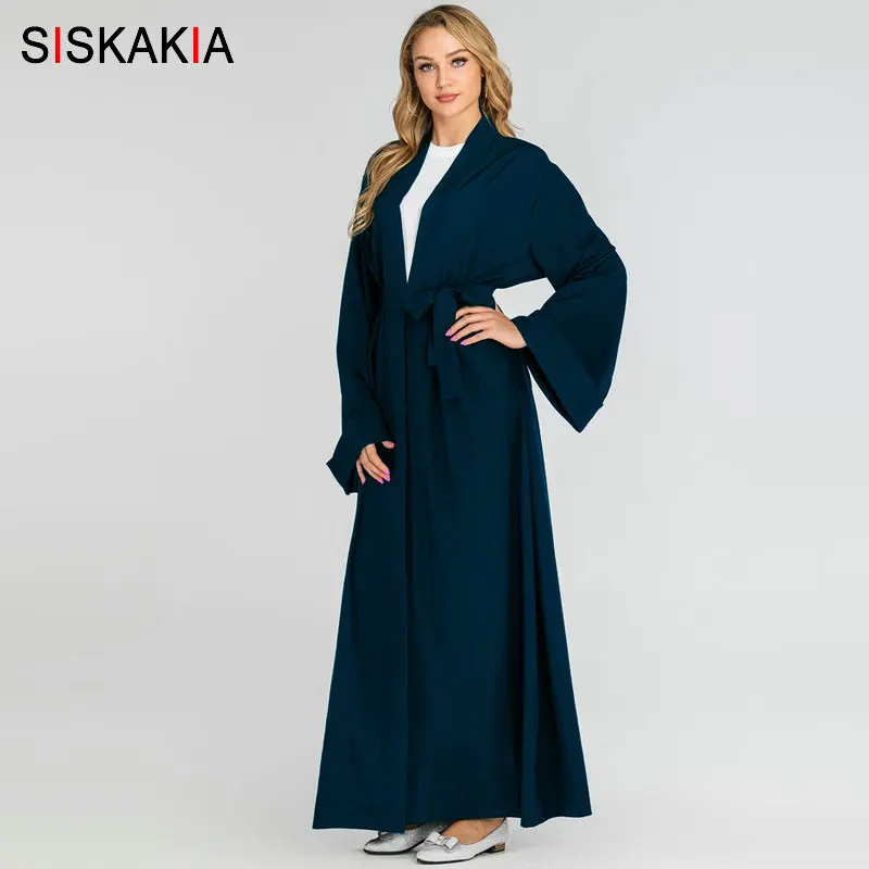 Siskakia мусульманская женская одежда abaya Brief solid casual Muslimah Jubah 7 цветов мусульманская Дубайская одежда с тонким поясом новое поступление