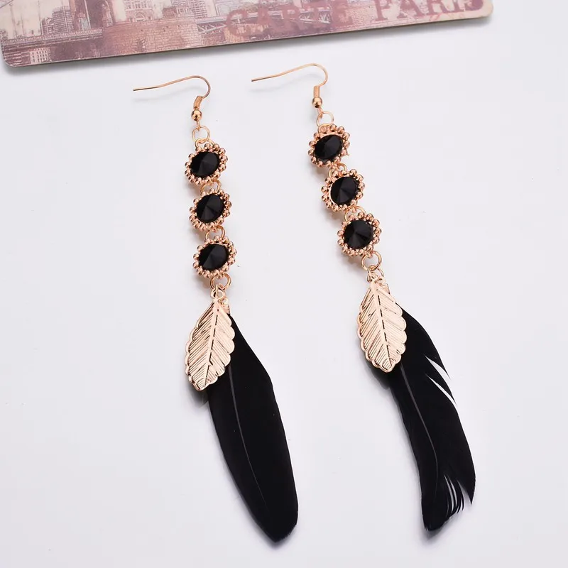 Женские серьги в этническом простом стиле длинные перья лист Подсолнух цветок