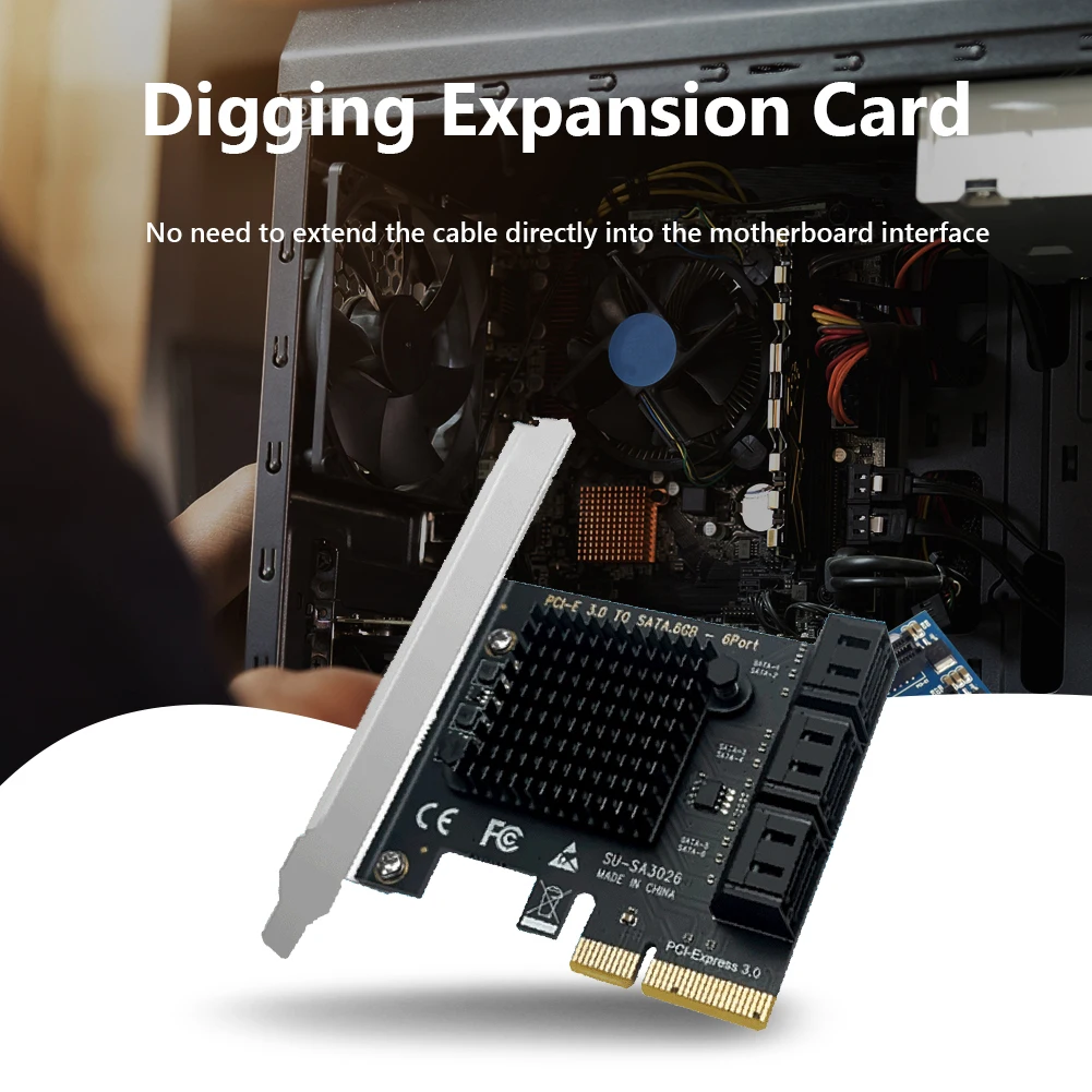 

ATA PCIE Controller Card 6 Ports SATA3.0 to PCIE X4 X8 X16 Expansion Card Riser 6Gbps Adapter Transfer card for SSD HDD ASM1064